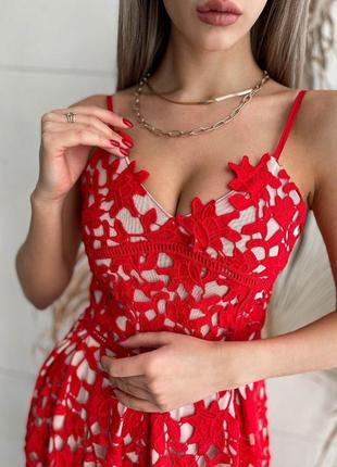 Сукня плаття на брителях мереживо червона нарядне2 фото