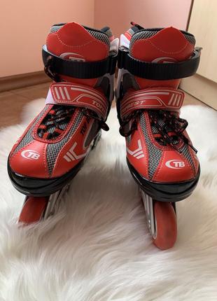 Детские роликовые коньки раздвижные in line skates размер 31-34 унисекс5 фото