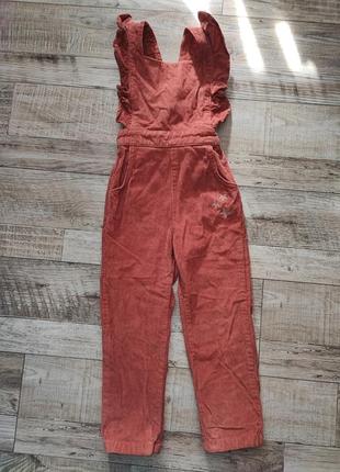 Детский вельветовый комбинезон с воланами карманами брюки на бретелях