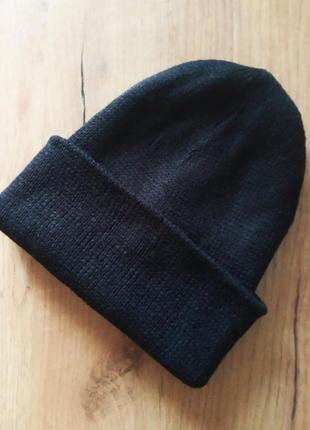 Розпродаж чоловіча в'язана шапка шапочка подвійна з відворотом середньої щільності чорна