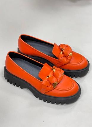 Шкіряні лофери туфлі балеткр на масивній підошві