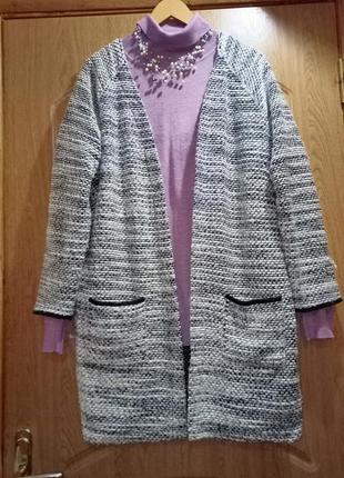 Меланжевый буклированный кардиган,шерсть в составе,48-54разм.