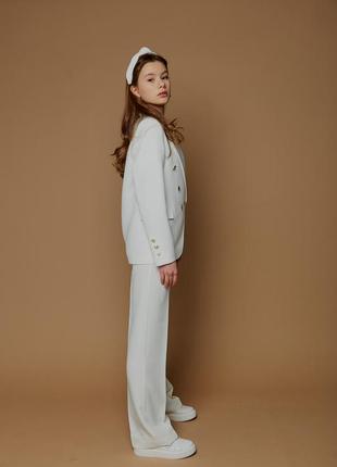 Костюм детский  подростковый для девочки двубортный пиджак брюки, белый, нарядный8 фото