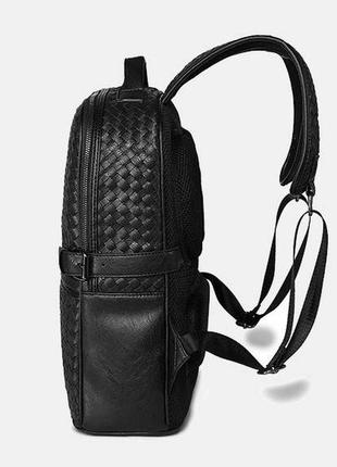 Якісний чоловічий міський рюкзак плетений чорний4 фото