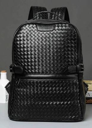 Якісний чоловічий міський рюкзак плетений чорний1 фото