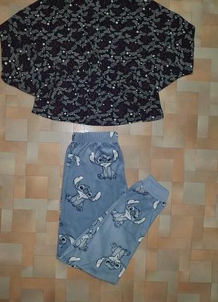 Домашний мягкий комплект стич, пижамка велюр-микрофибра primark xs р-р