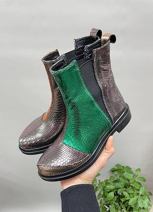 Дизайнерские ботинки дабл натуральная кожа металлик