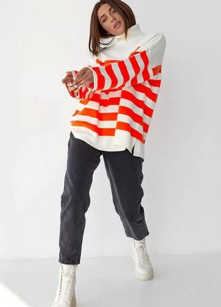 Базовый полосатый свитерик с яркими манжетами 💛2 фото