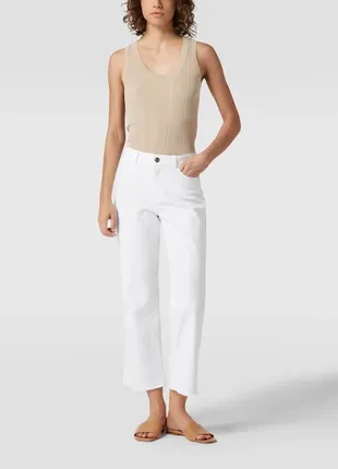 Белые женские джинсы плотные широкие прямые кроп высокая талия посадка marc cain sports