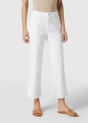 Белые женские джинсы плотные широкие прямые кроп высокая талия посадка marc cain sports2 фото