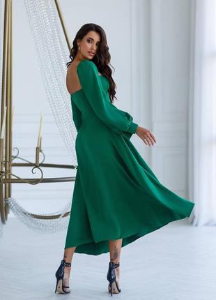 Зеленое платье миди, красивое зеленое платье, зеленое вечернее платье нарядное меди3 фото