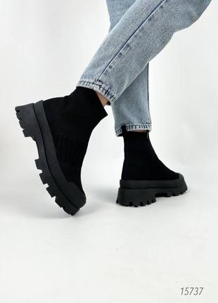 Текстильные ботинки, черные, текстиль, деми, огорщина6 фото