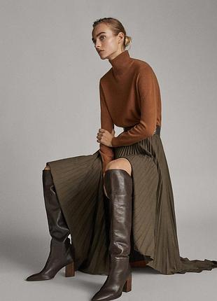 Юбка плиссе оливкового цвета в стиле massimo dutti  xs-s-m