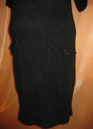 Теплое черное вязаное в рубчик платье свитер гольф водолазка км1511 с высоким горлом с карманами6 фото