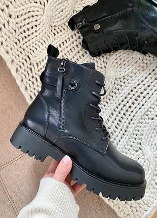 Черевики демі осінь весна натуральна шкіра на аисокій підошві танкетці платформі тракторній