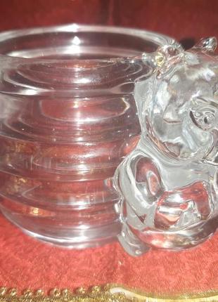 Новый хрустальный подсвечник "мишка с кошёлкой", статуэтка, вазочка, сахарница, подставка