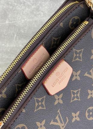 Модна коричнева брендова сумочка трійка 3 в 1 на широкому ремінці через плече маленька міні сумка7 фото