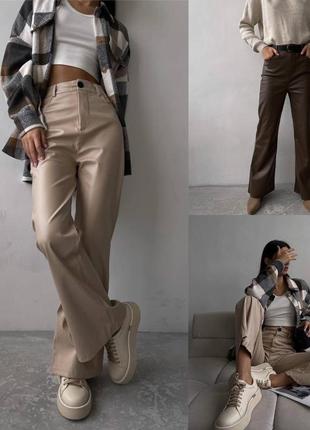 Стильні брюки кльош зі штучної шкіри штани екошкіра1 фото