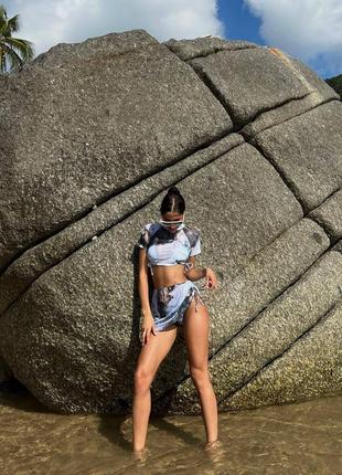 Пляжный комплект: купальник раздельный (лиф + трусики) + юбка + топ  💖9 фото
