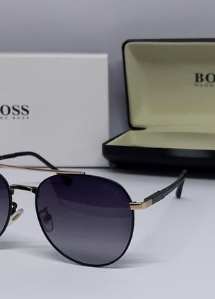 Hugo boss очки мужские солнцезащитные чорные с золотом поляризированые