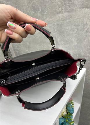 Чорна практична універсальна стильна сумочка з якісної турецької гладкої екошкіри8 фото