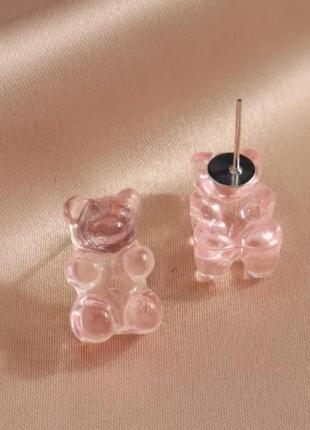 Дитячі сережки ведмедики гвоздики, рожеві - довжина 1,6 см, смола