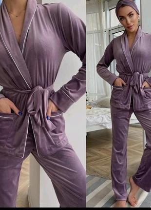 Бархатный костюм для дома домашний костюм на запах домашній костюм тепла піжама велюрова піжама велюровая пижама