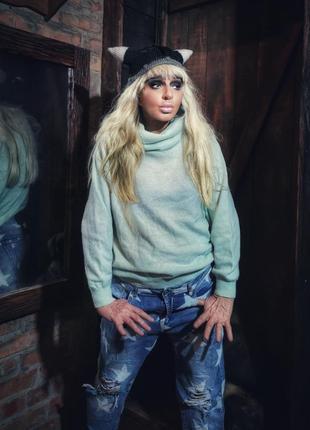 Шерстяной с ангорой мятный свитер c&a гольф шерсть