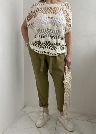 В'язана туніка блуза кроше в стилі бохо етно-біла кремова