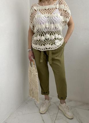 В'язана туніка блуза кроше в стилі бохо етно-біла кремова9 фото