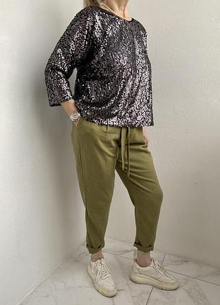 Сияющий черный серебристый топ блуза туника пайетки