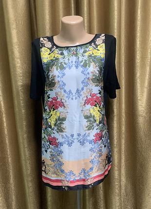 Футболка блузка oasis з ніжним квітковим принтом шовк/віскоза розмір m