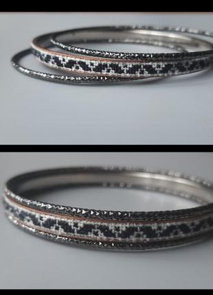 Етно браслет з вишивкою/браслети/браслет вишитий металевий3 фото