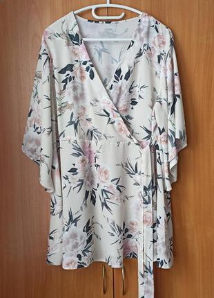 Удлиненная шифоновая блуза с цветочным принтом