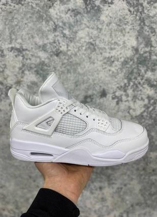 Мужские высокие кожаные кроссовки nike air jordan retro 4 all white #найк