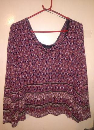Натуральная блузка-разлетайка, в  бохо-этно стиле,с шнурком по горловине,бол.18разм.