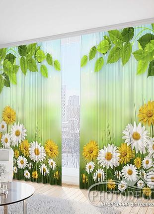 Фото шторы "ромашки" 2,7м*2,9м (2 полотна по 1,45м), тесьма