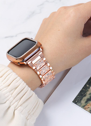 Алмазный женский ремешок apple watch всех поколений 42mm lady band розовое золото для apple watch se