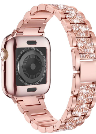 Алмазный женский ремешок apple watch всех поколений 42mm lady band розовое золото для apple watch se2 фото