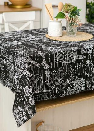 Скатертина лляна 150х180 см (середній стіл) версаль чорний3 фото