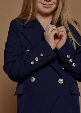 Костюм детский подростковый для девочки двубортный пиджак брюки темно - синий школьная форма девочке7 фото