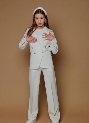 Костюм детский  подростковый для девочки двубортный пиджак брюки, белый, нарядный2 фото