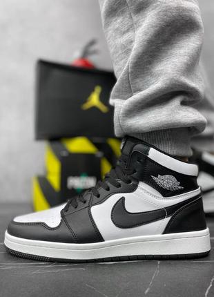 Крутые мужские высокие кроссовки nike air jordan retro 1 black white чёрно-белые