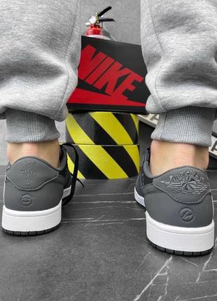 Отличные мужские кроссовки nike air jordan 1 retro low x travis scott cactus jack grey black серые с чёрным5 фото