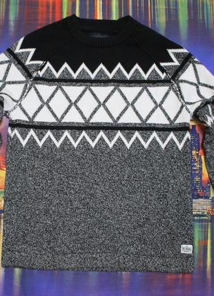 Тёплый свитер чёрно-белый со швами на изнанку рисунком зимний чёрный белый серый c&a angelo litrico4 фото