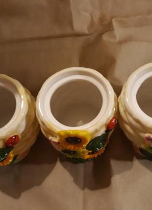 Баночки с подсолнухами горшочки для запекания с рисунком цветы 3 штуки2 фото