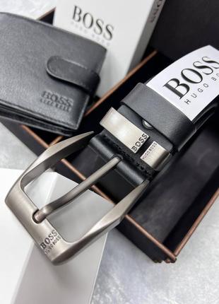 Ремінь+гаманець шкіряний чорний в стилі boss / ремень+кошелёк кожаный чёрный в стиле boss2 фото