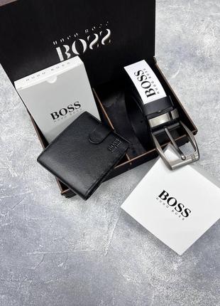 Ремінь+гаманець шкіряний чорний в стилі boss / ремень+кошелёк кожаный чёрный в стиле boss1 фото