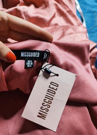 Missguided платье зелёное розовое атласное на бретельках миди ассиметрия волан7 фото