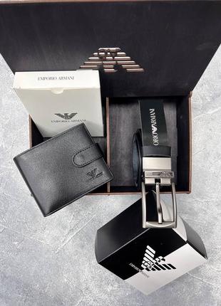 Ремінь+гаманець шкіряний чорний в стилі armani / ремень+кошелёк кожаный чёрный в стиле armani
